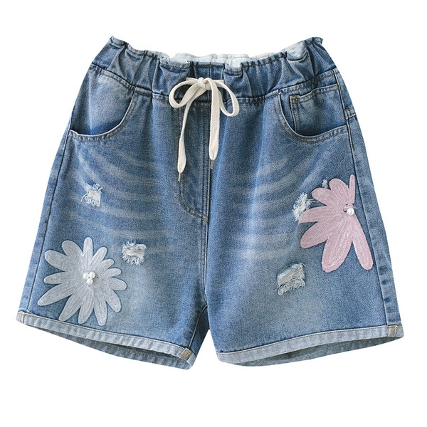 Pantaloni scurti de dama cu talie elastica si aplicatie