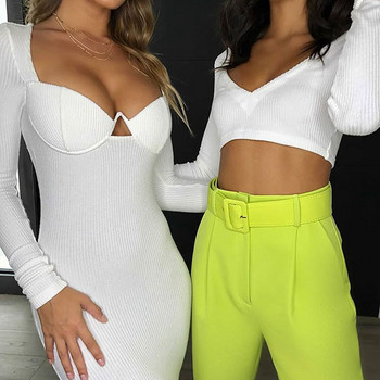 Rochie elegantă de damă cu mâneci lungi în alb și maro