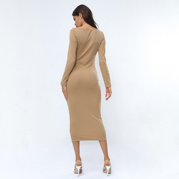 Rochie elegantă de damă cu mâneci lungi în alb și maro