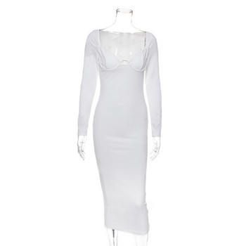 Rochie elegantă de damă cu mâneci lungi în alb și maro