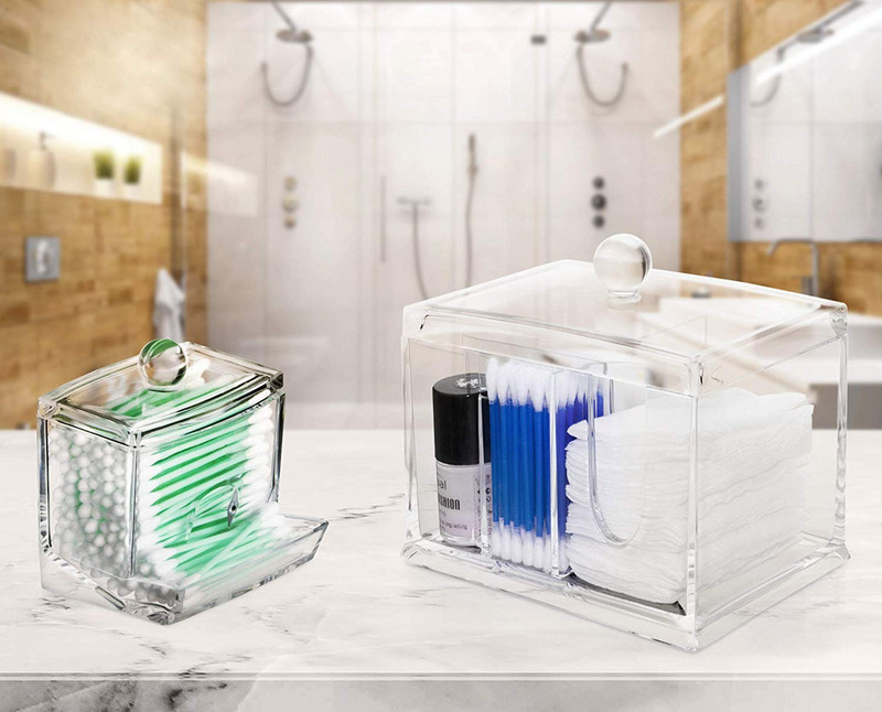 Акрилна кутия подходяща за съхранение на клечки за уши и малки принадлежности за баня