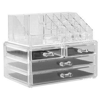Прозрачен органайзер за гримове и бижута с 20 отделния и 4 чекмеджета - 14х13.5х19 см