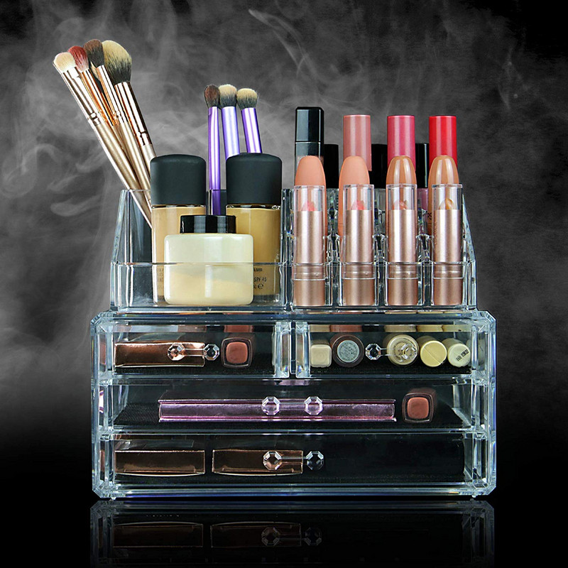 Прозрачен органайзер за гримове и бижута с 20 отделния и 4 чекмеджета - 14х13.5х19 см