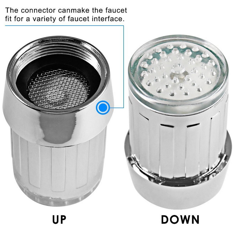 Светещ накрайник за чешма променящ цвета си спрямо температурата на водата - без батерия