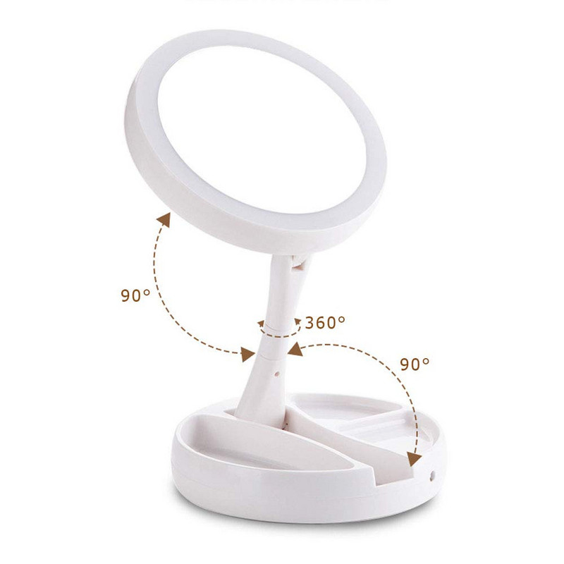 Összecsukható modell LED tükör beépített lámpával fehér színben