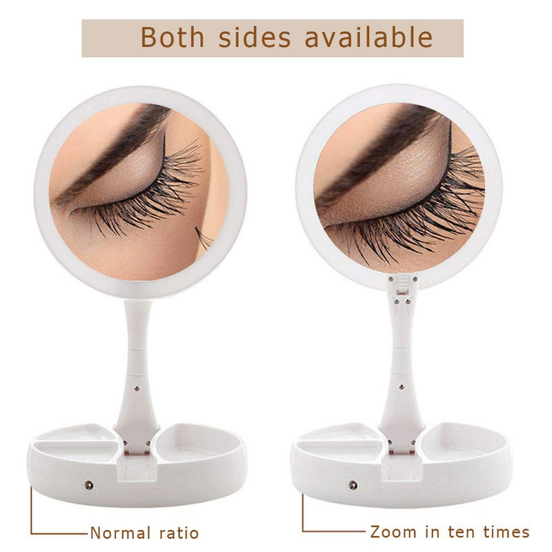 Összecsukható modell LED tükör beépített lámpával fehér színben