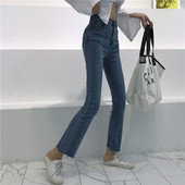 Alkalmi női farmer egyenes modell magas derékkal, kék színben