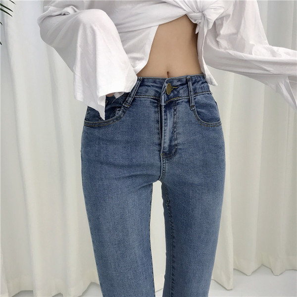 Alkalmi női farmer egyenes modell magas derékkal, kék színben