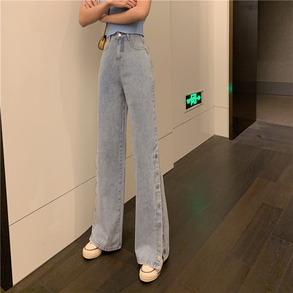 Blugi de dama actuali cu nasturi de culoare albastra