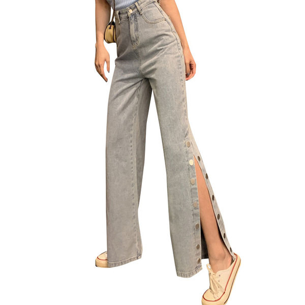 Blugi de dama actuali cu nasturi de culoare albastra