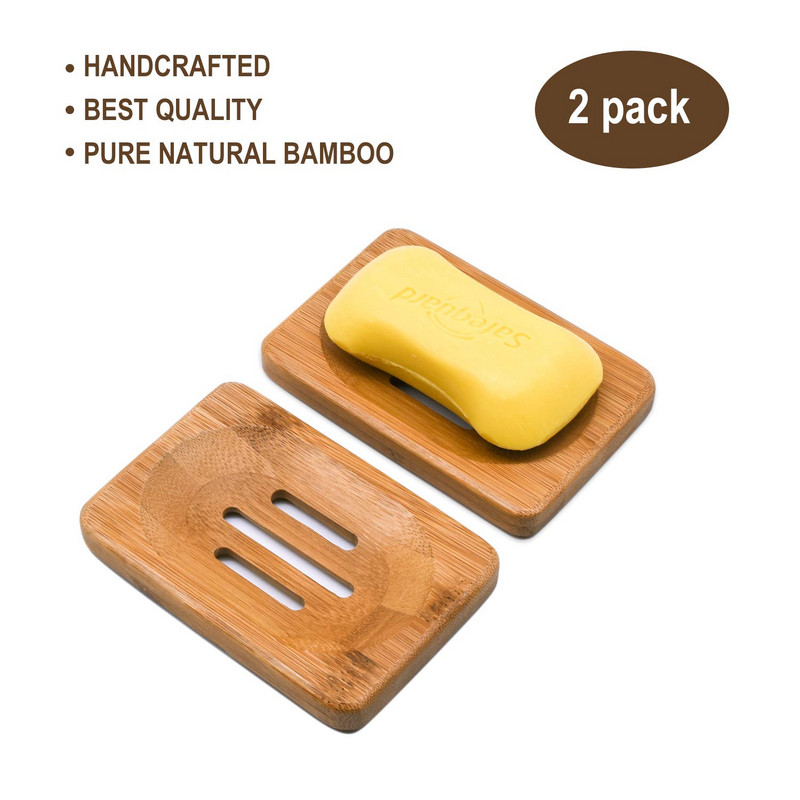 Suport din lemn pentru săpun sau burete din bambus potrivit pentru baie și bucătărie în formă pătrată