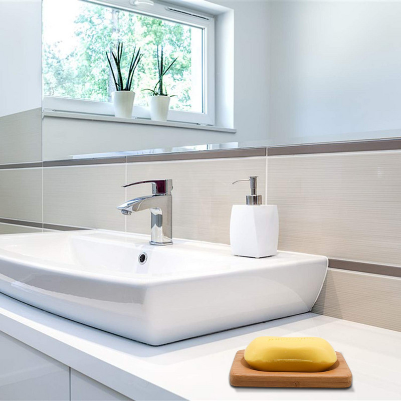 Suport din lemn pentru săpun sau burete din bambus potrivit pentru baie și bucătărie în formă pătrată