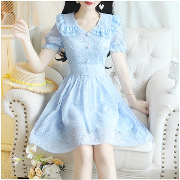 Női aktuális ruha rövid ujjú fehér és kék színben