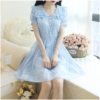 Női aktuális ruha rövid ujjú fehér és kék színben