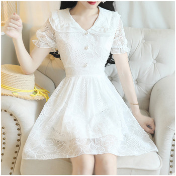 Női aktuális ruha rövid ujjú fehér és kék színben