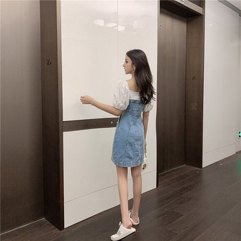 Modern női farmer ruha ejtett ujjakkal