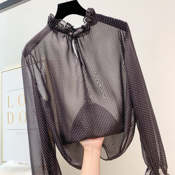 Cămașă de damă cu buline, cu mâneci lungi