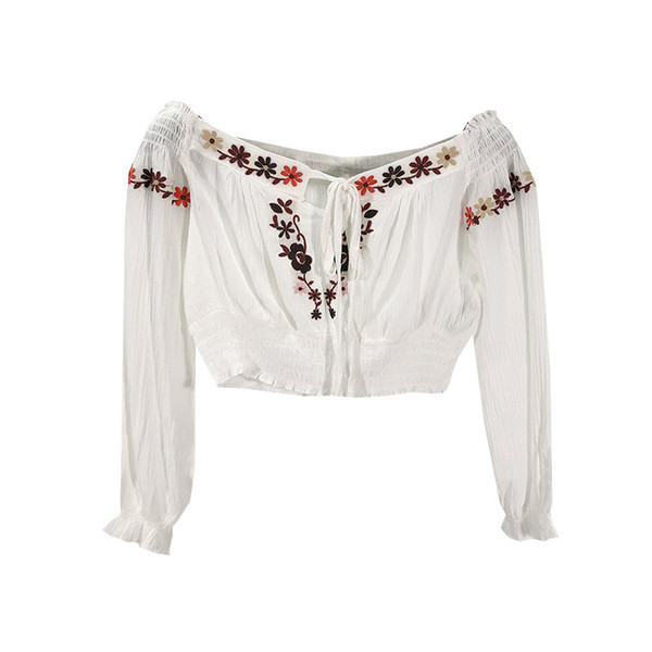 Bluza scurta de dama alb cu broderie