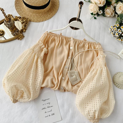 Cămașă elegantă de damă cu bretele și mâneci largi în bej