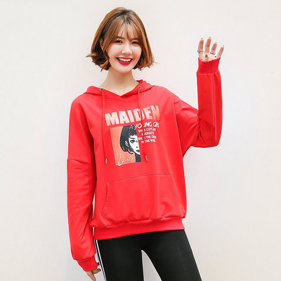 Női pulóver színes felirattal és kapucnival több színben