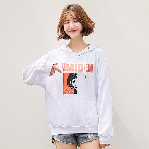 Női pulóver színes felirattal és kapucnival több színben