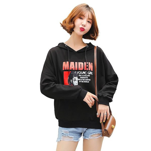 Női pulóver színes felirattal és kapucnival több színben