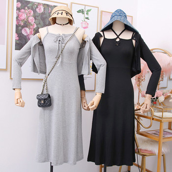 Modern női ruha + mellény vékony pántokkal szürke és fekete színben