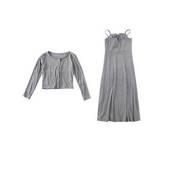 Modern női ruha + mellény vékony pántokkal szürke és fekete színben