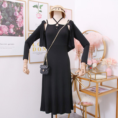 Modern női ruha + mellény vékony pántokkal szürke és fekete színben