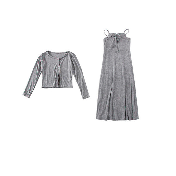 Modern női ruha + mellény vékony pántokkal szürke és fekete színben