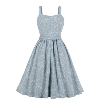 Rochie casual de dama cu bretele subtiri si curea in albastru