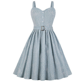 Rochie casual de dama cu bretele subtiri si curea in albastru