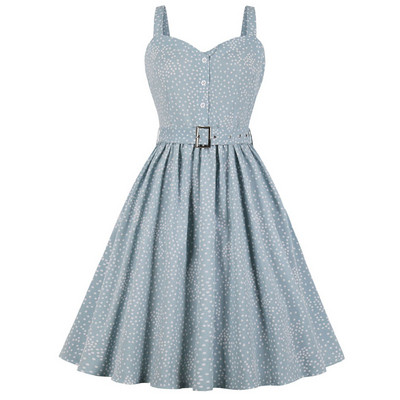 Rochie casual de dama cu bretele subtiri si curea in albastru