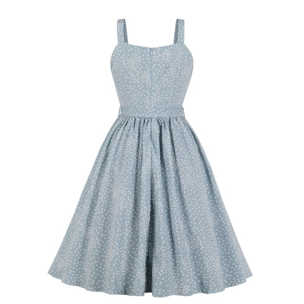 Rochie casual de dama cu bretele subtiri si curea in albastru