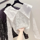 Női csipkeblúz gallérral, fehér és fekete színben