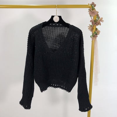 Női pulóver V-nyakú és hosszú ujjú három színben