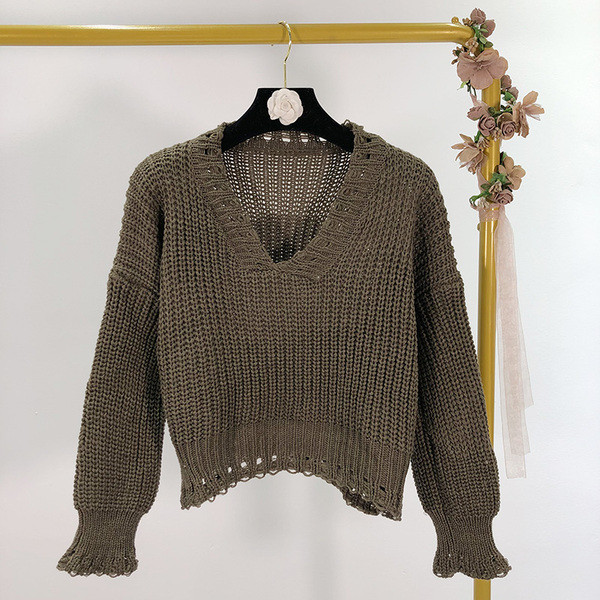 Női pulóver V-nyakú és hosszú ujjú három színben