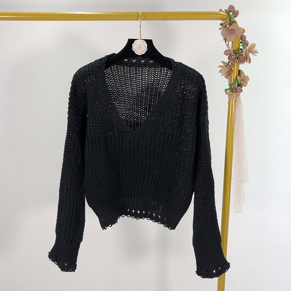 Női pulóver V-nyakú és hosszú ujjú három színben