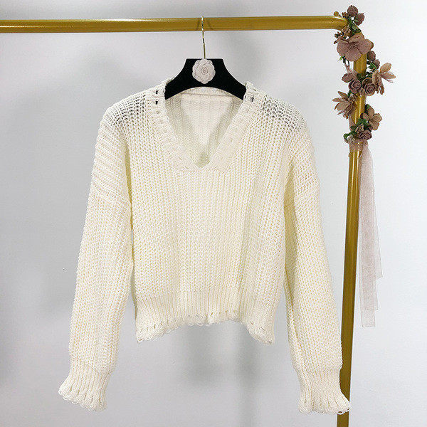 Női pulóver V-nyakú és hosszú ujjú három színben