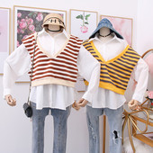 Cămașă de damă modernă + vestă cu dungi în mai multe culori