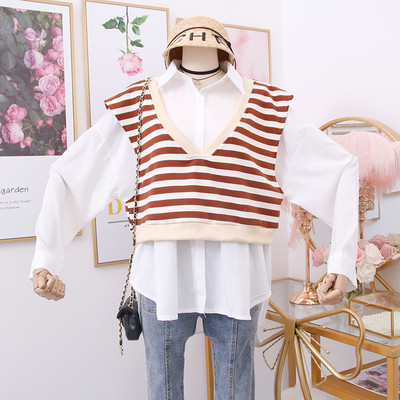 Cămașă de damă modernă + vestă cu dungi în mai multe culori