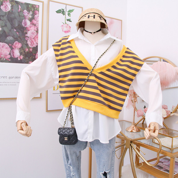 Cămașă de damă modernă + vestă cu dungi în mai multe culori