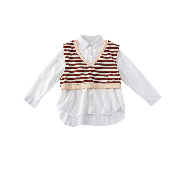 Cămașă de damă modernă + vestă cu dungi în mai multe culori