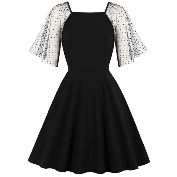 Stílusos női ruha 3/4-es ujjal és szögletes nyakkivágással, fekete színben