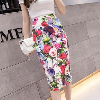 Stílusos női szoknya magas derékkal, virágos motívumokkal