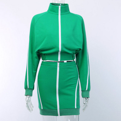 Női alkalmi szett zöld pulóverrel és szoknyával