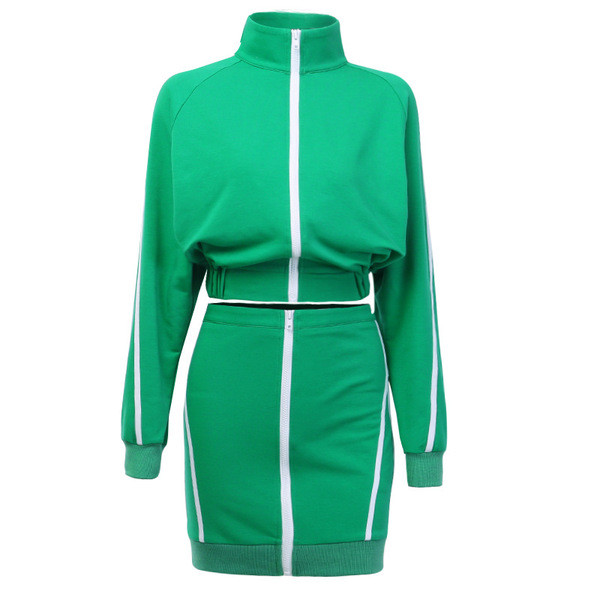 Női alkalmi szett zöld pulóverrel és szoknyával