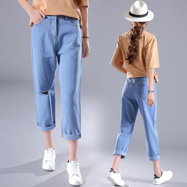 Blugi moderni de dama cu talie inalta in albastru