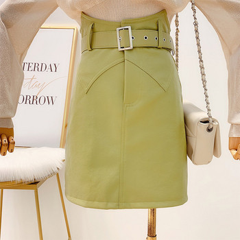 Fusta de dama din piele cu curea in trei culori