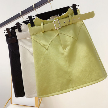 Fusta de dama din piele cu curea in trei culori